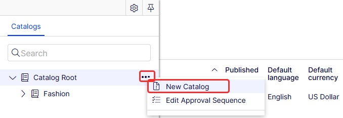 Screenshot of the More Options menu with the New Catalog option selected.