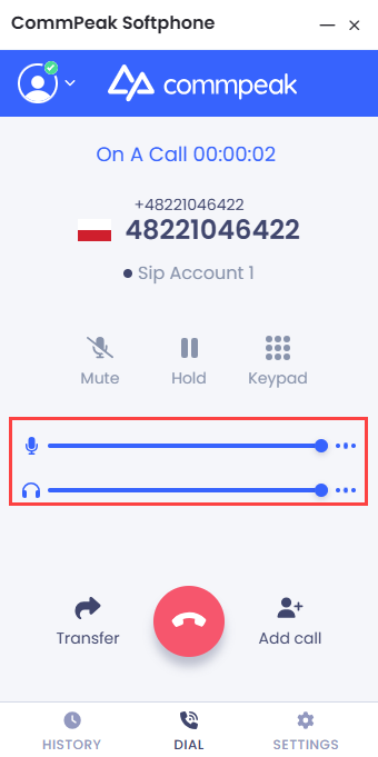 Screenshot of the volume sliders