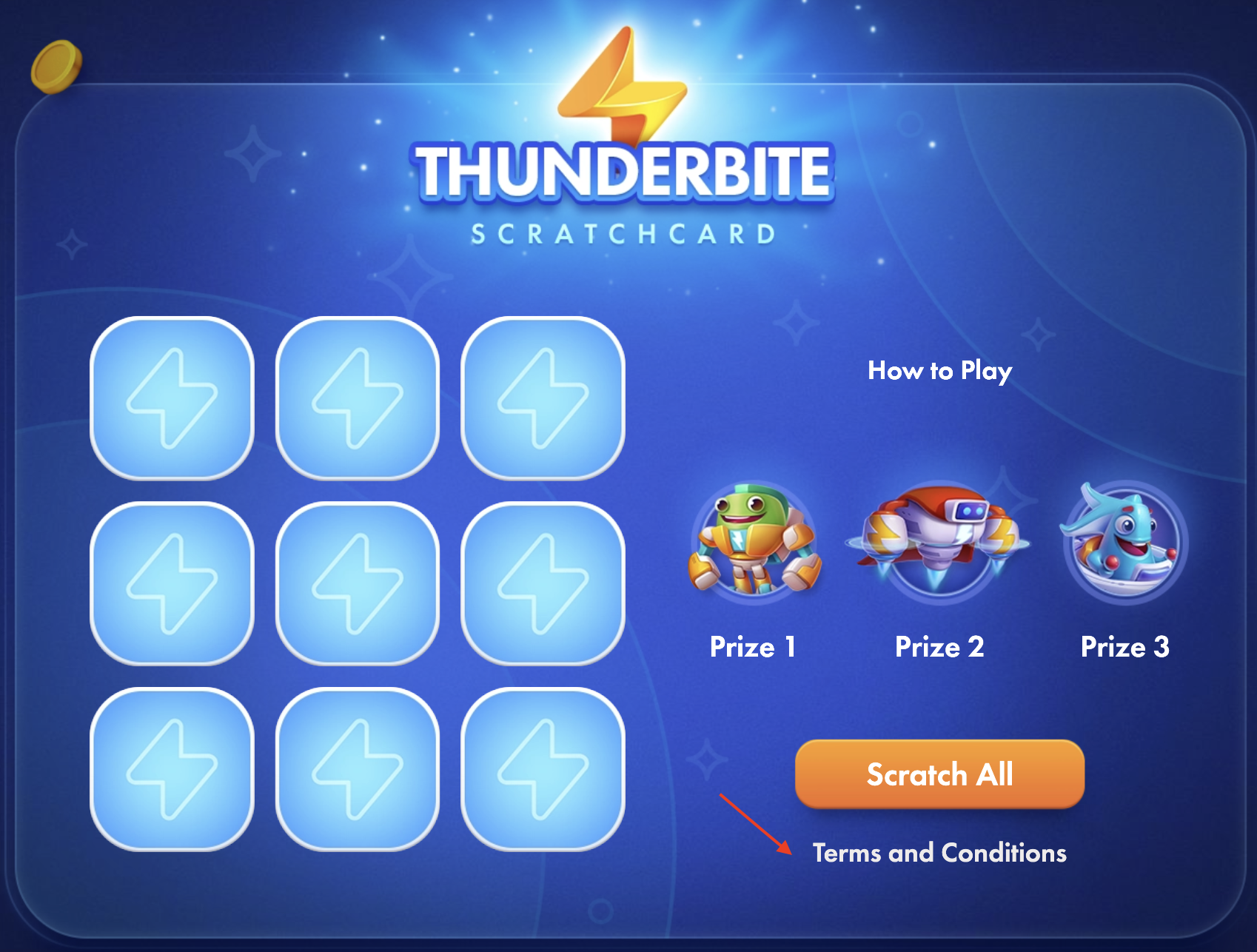 Example of Terms and Conditions link used in Scratchcard game