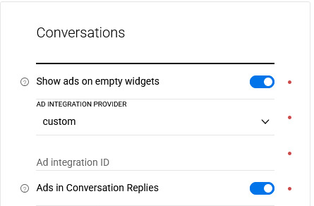 contact support team for more ad settings