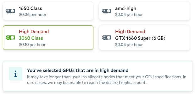 High Demand GPUs will be flagged in the Portal