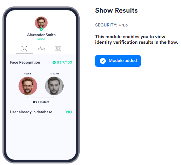 Image of Show Results module configuration in Flows. Has no configurable options.