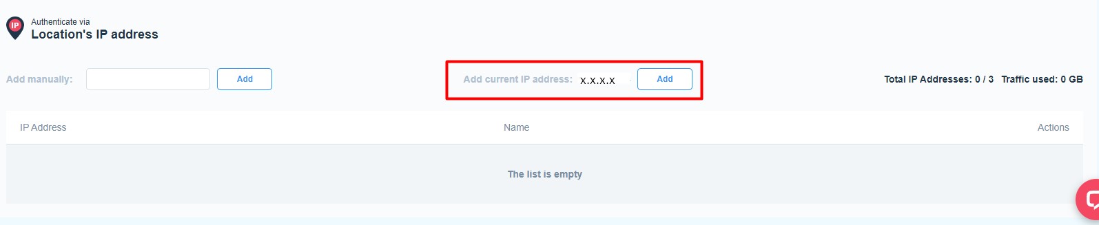 f17a232-authentication-resi-2.jpg Smartproxy 后台 – 添加或删除用于住宅代理验证的列入白名单的设备IP。