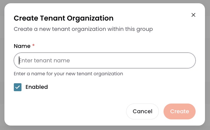 Create Tenant Organization dialog