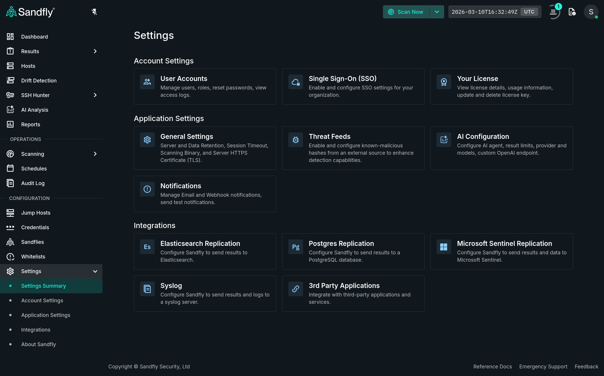 Settings Summary Page A screenshot of the Settings Summary page.
