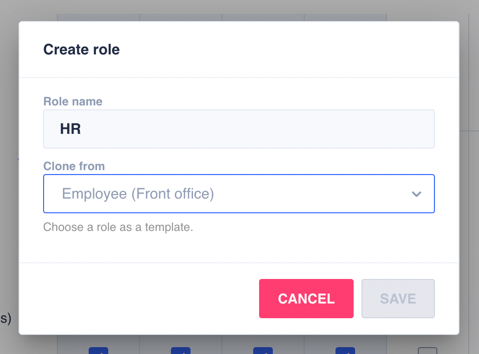 "Create role" dialog box