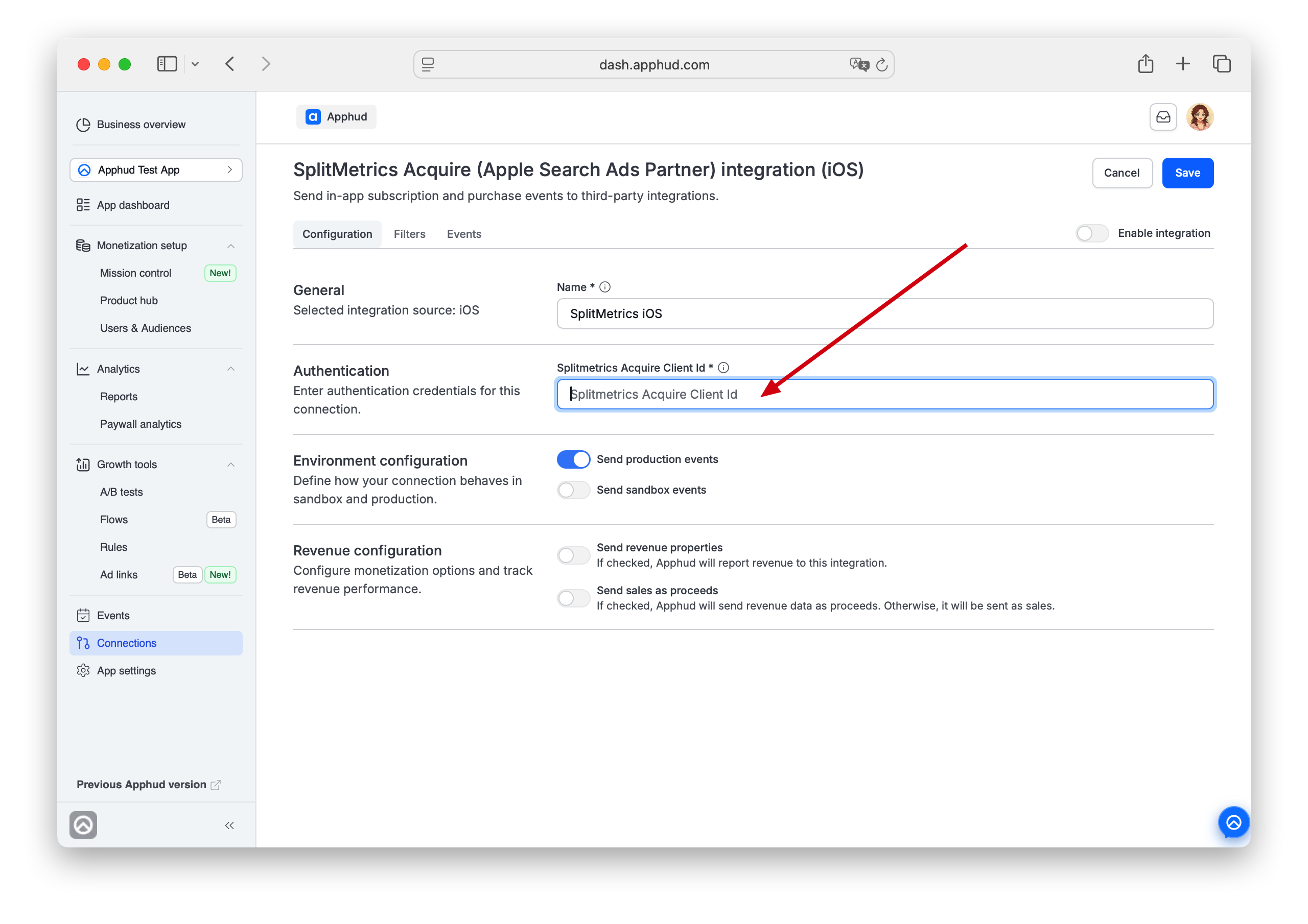 Apphud - SplitMetrics Client ID