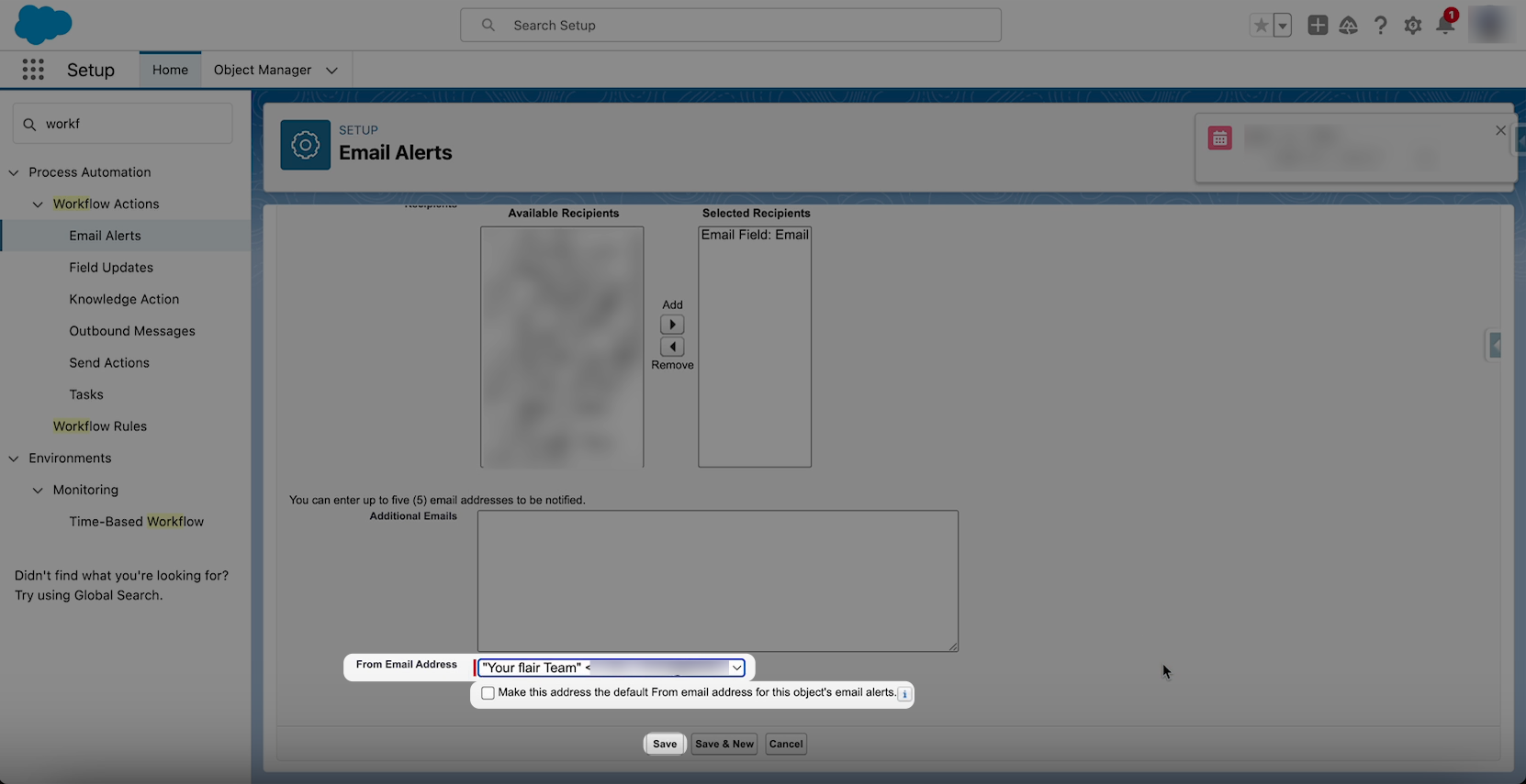 Changing the From Address of Email Alerts in Salesforce