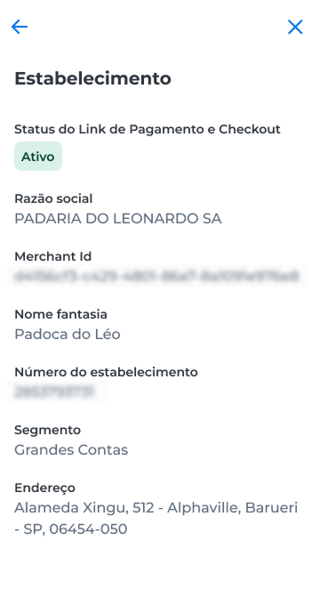 Tela Estabelecimento com o status e os dados da loja