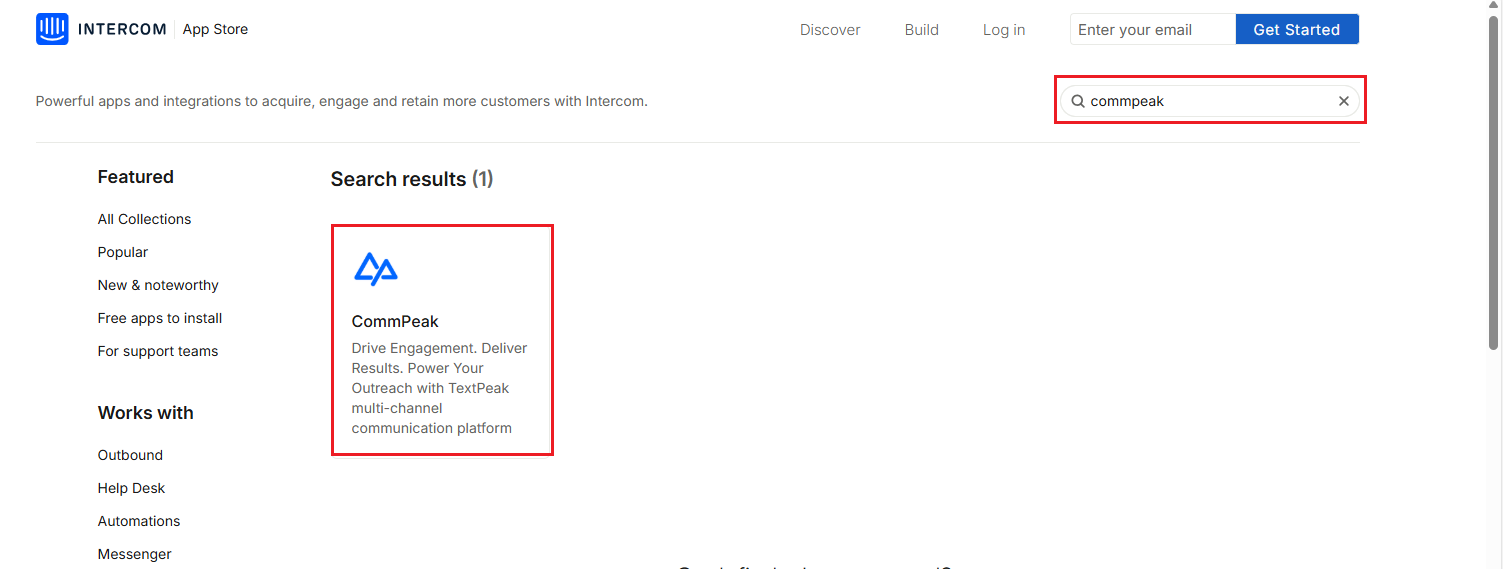 Screenshot of the CommPeak app in Intercom App Store