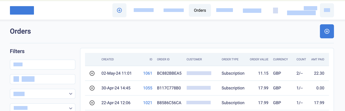 The orders list with paused orders