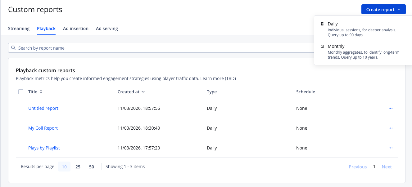 Playback custom reports tab