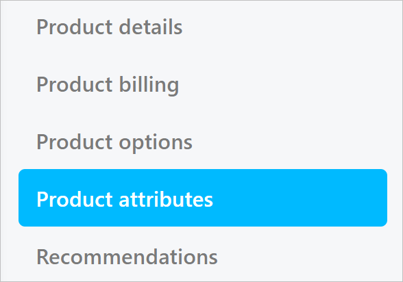 Product attributes menu tab