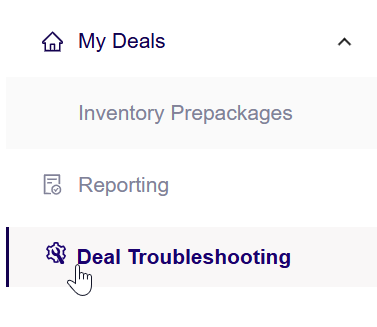 **Deal Troubleshooting Navigation Menu**