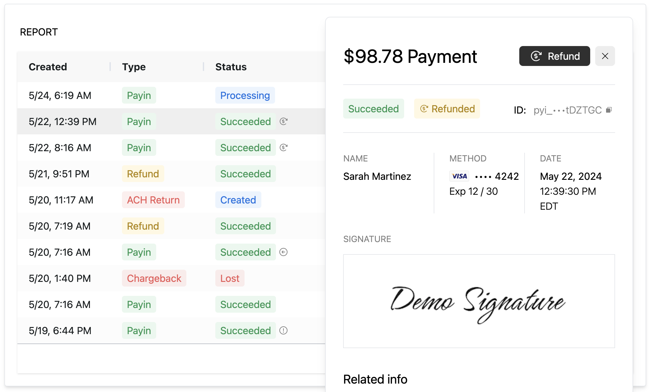 Payment Report Component with Signature