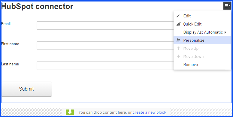 Personalize the form using a block
