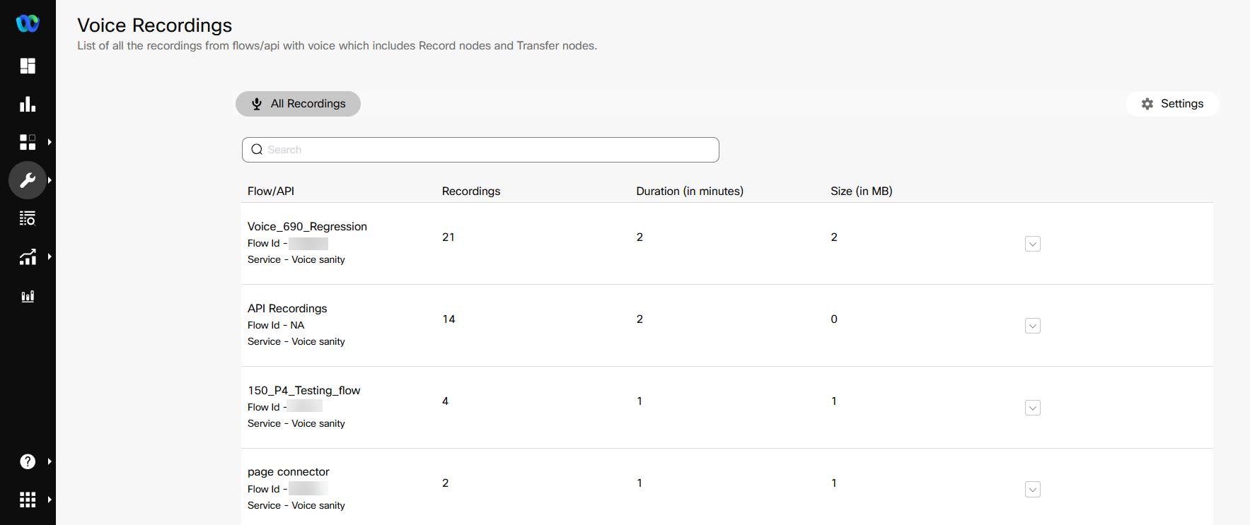 Screenshot for Voice Recordings page