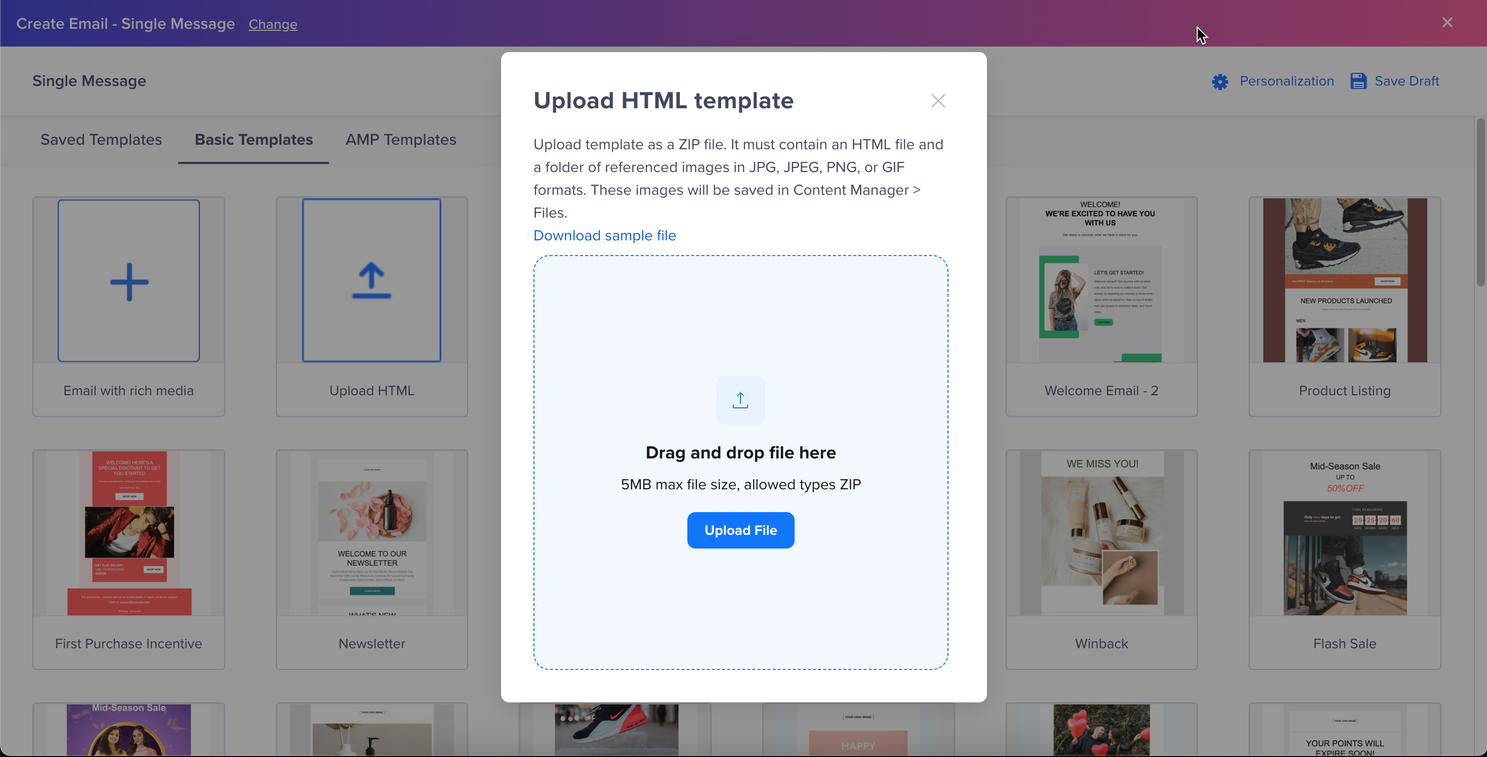 Upload HTML Template Popup