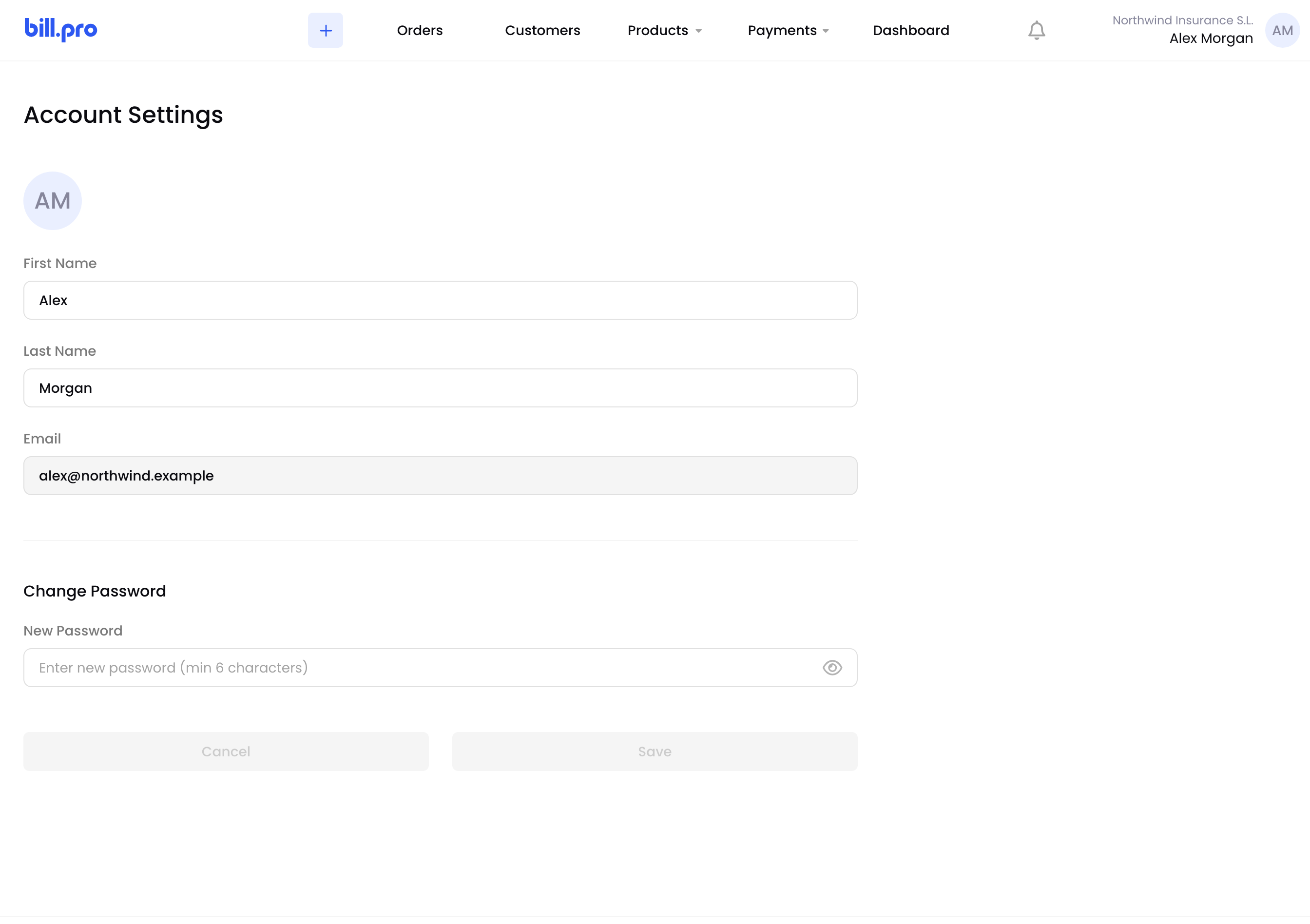 The Account Settings page