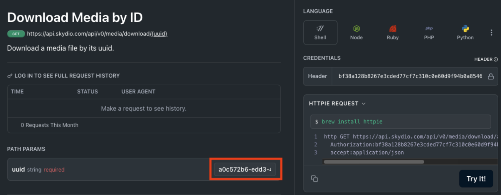 Paste the uuid from the previous step into the path param shown.