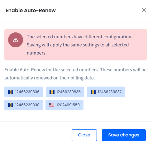 Screenshot of the warning message
