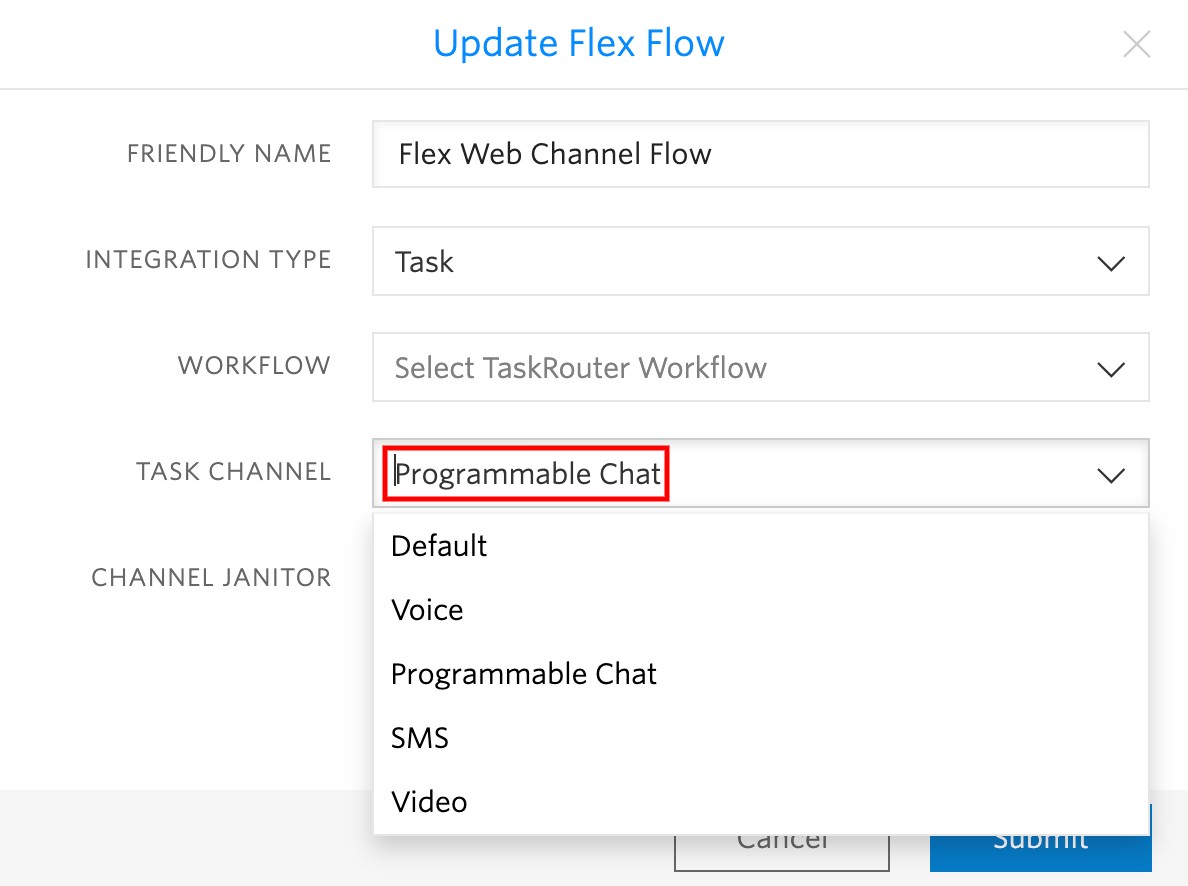 Set the task channel to Programmable Chat
