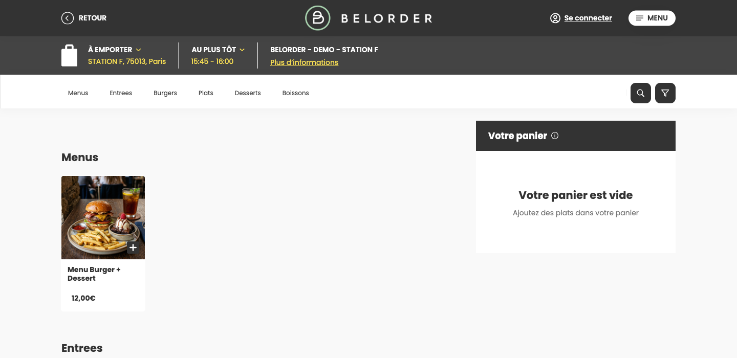 Catégories sur le site de commande client