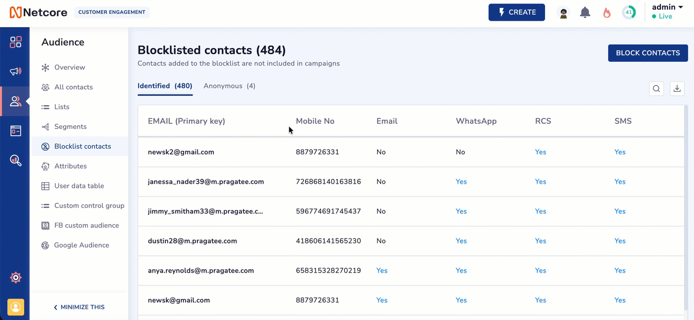 Functionality Available on Listing Page