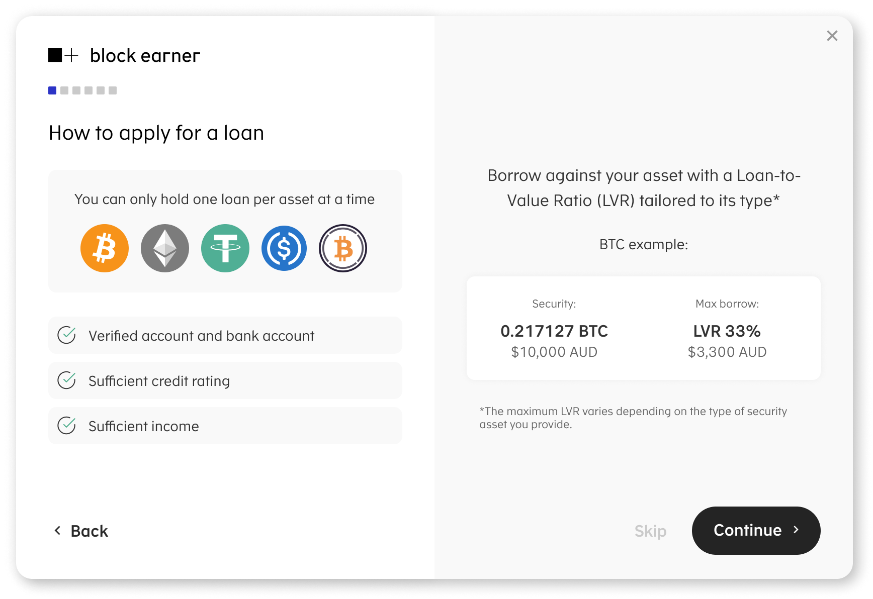 Block Earner Loan Information Example