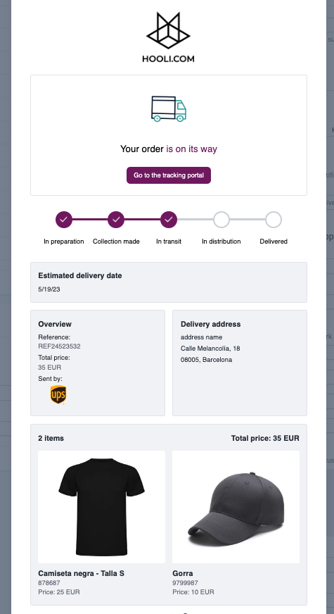 Advanced Tracking example email