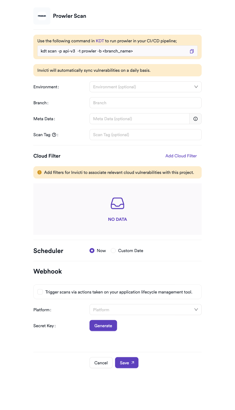 Prowler scan creation