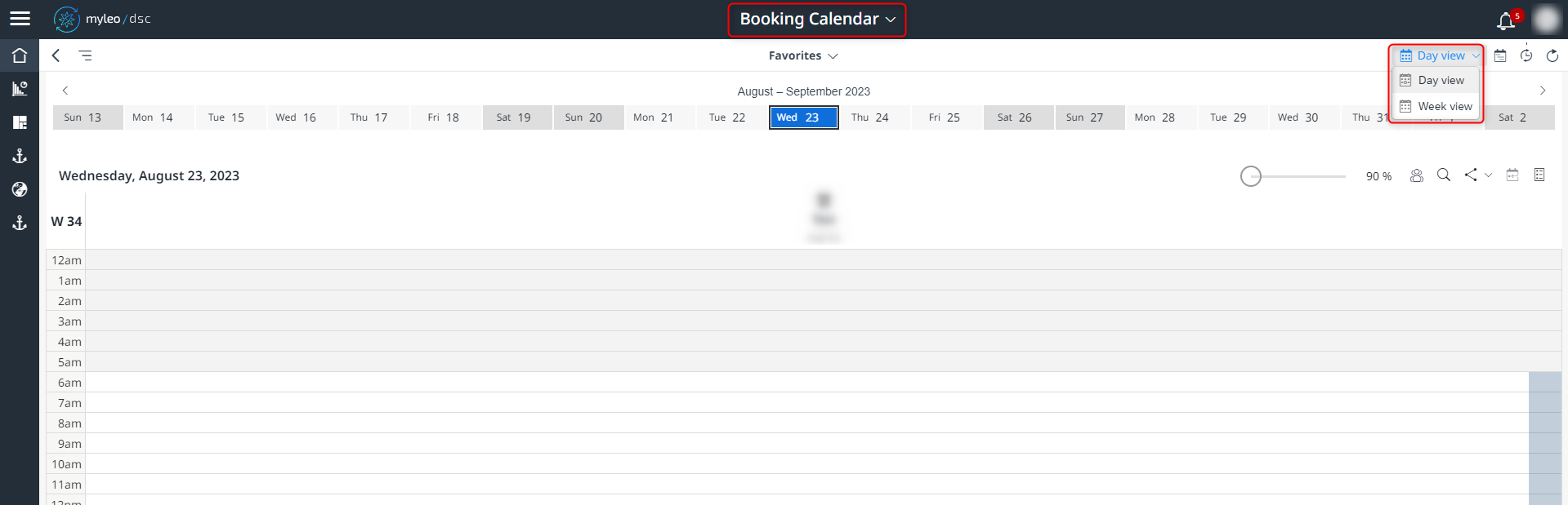 Switching between the day and week view