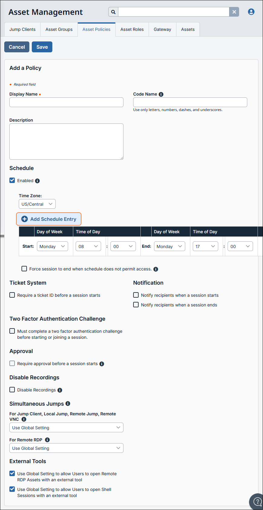 Image of the Add Asset Policy page.