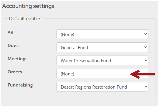 Default entity for orders