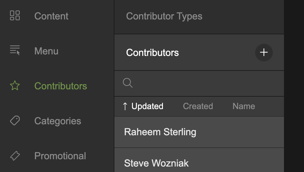 Select Contributors in the (left) main menu and click the + icon next to Contributors