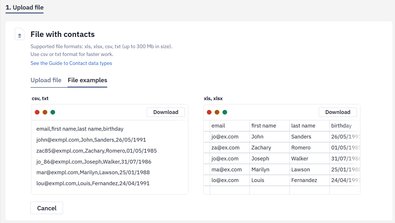 File examples available for download in Yespo