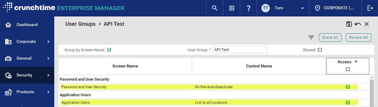 Make sure to assign the above User Group Controls to your API Application User.