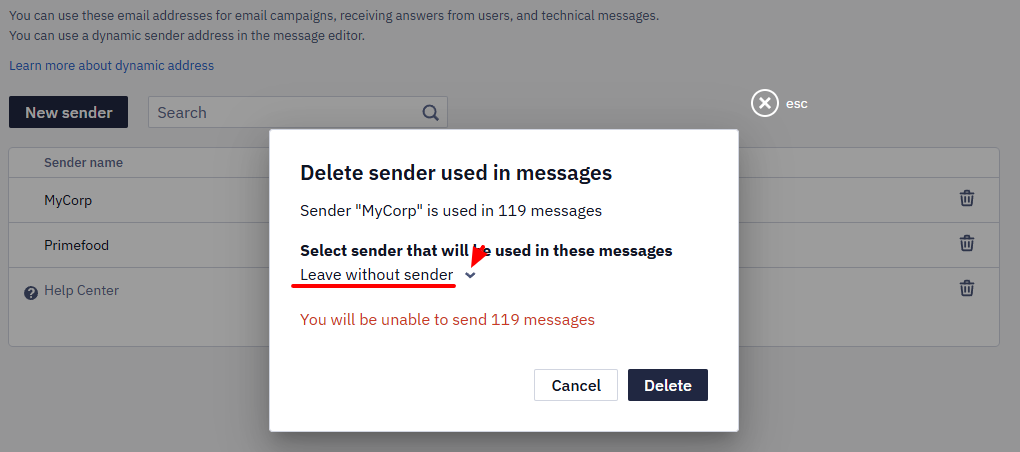 Leave without sender