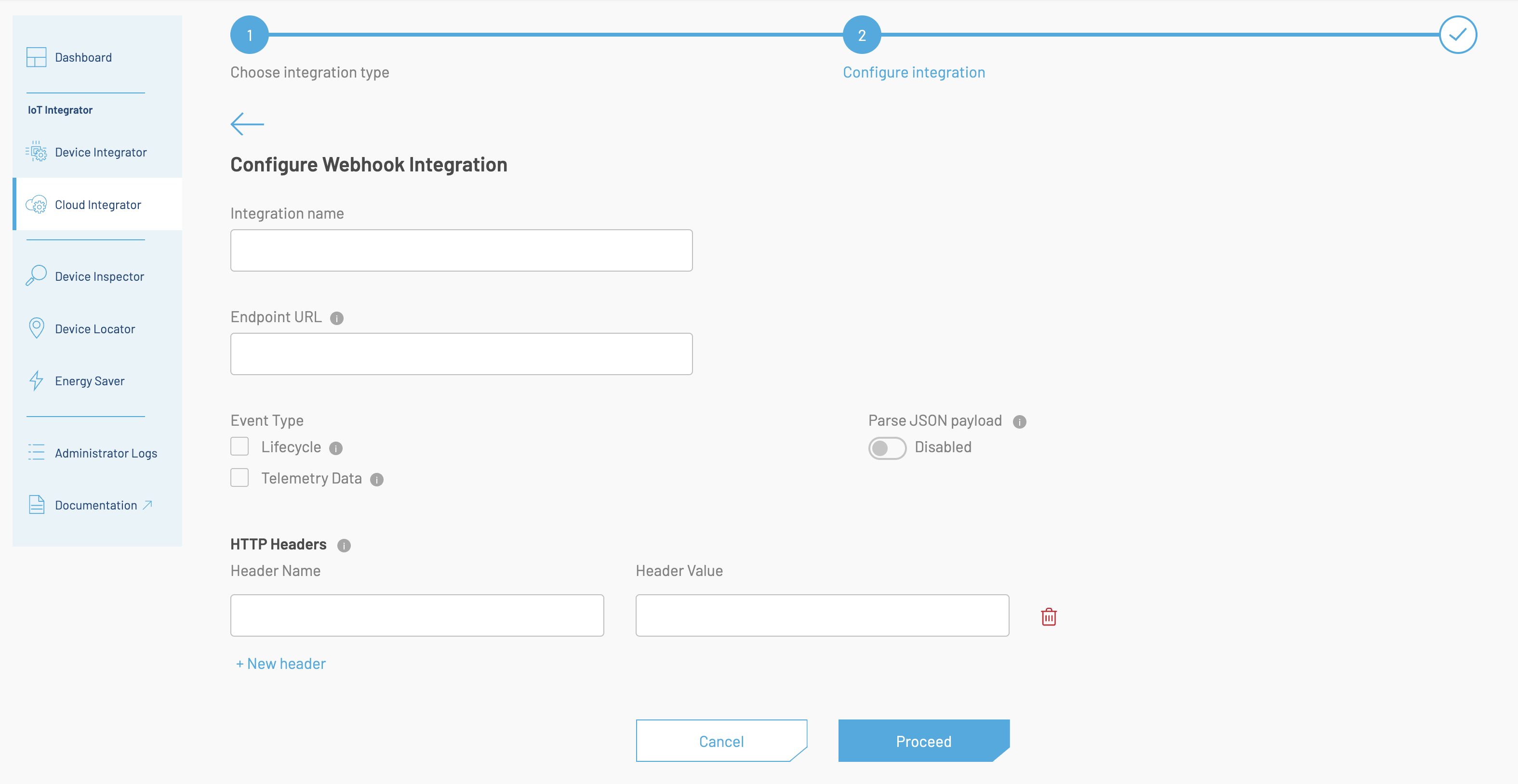 Configuration of a Webhook in the Frontend