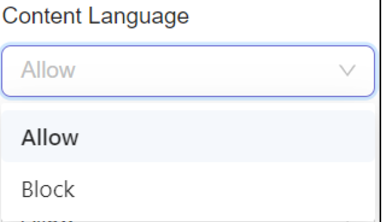**Select Allow or Block for Content Language**