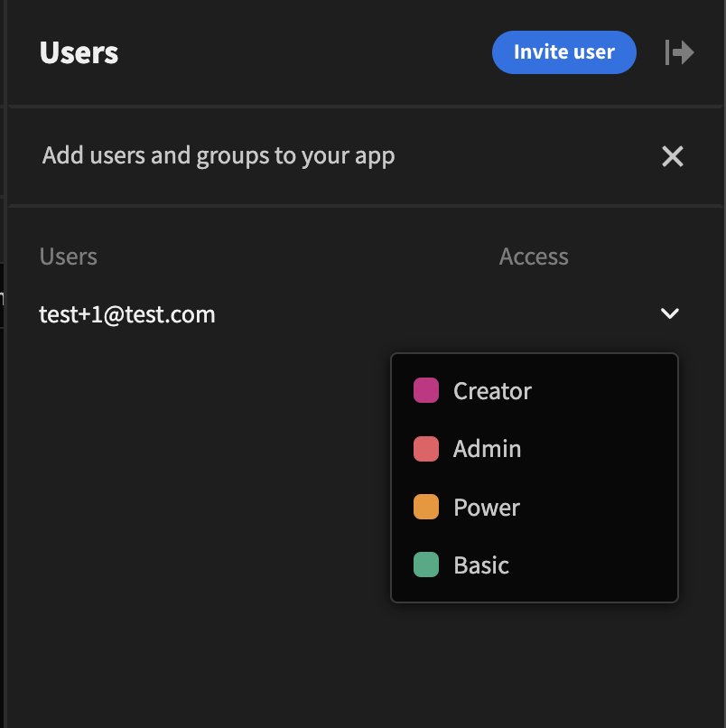 User side panel adding roles + adding new users.