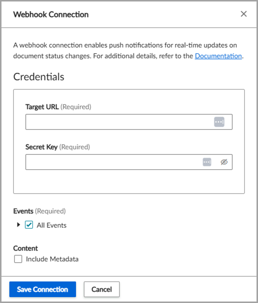 Webhook Connection UI