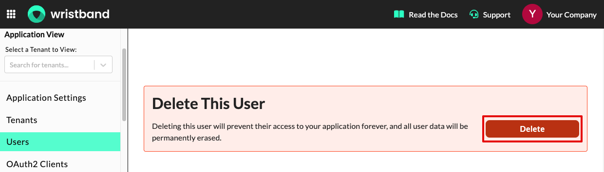 Delete users button