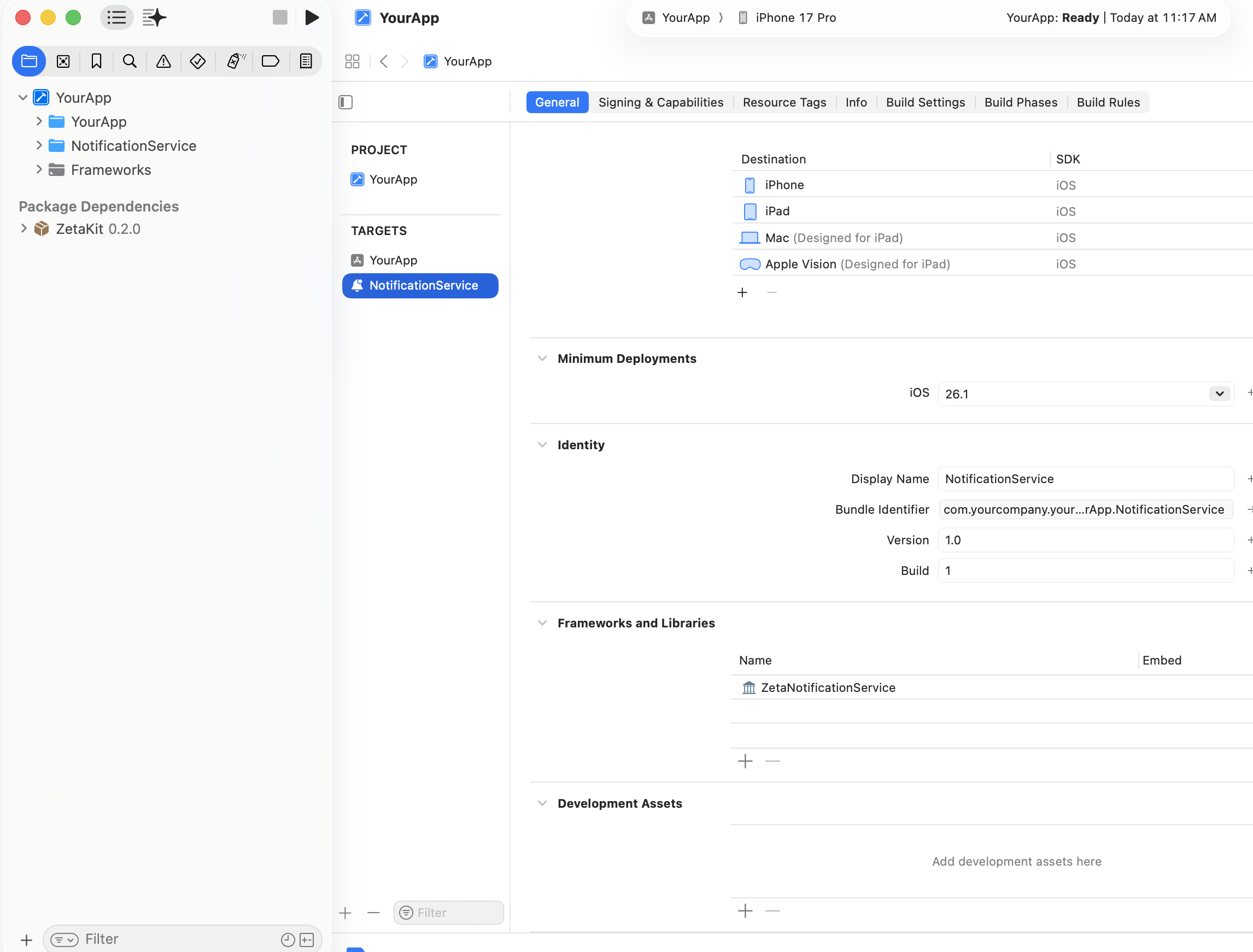 ZetaNotificationService in notification extension
