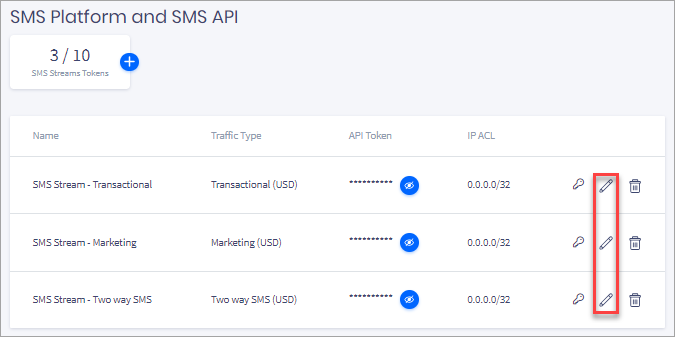 Screenshot of the **SMS Platform and SMS API** page