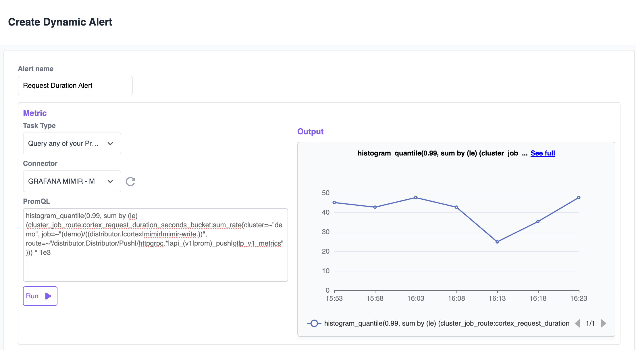 An example query to Grafana Mimir