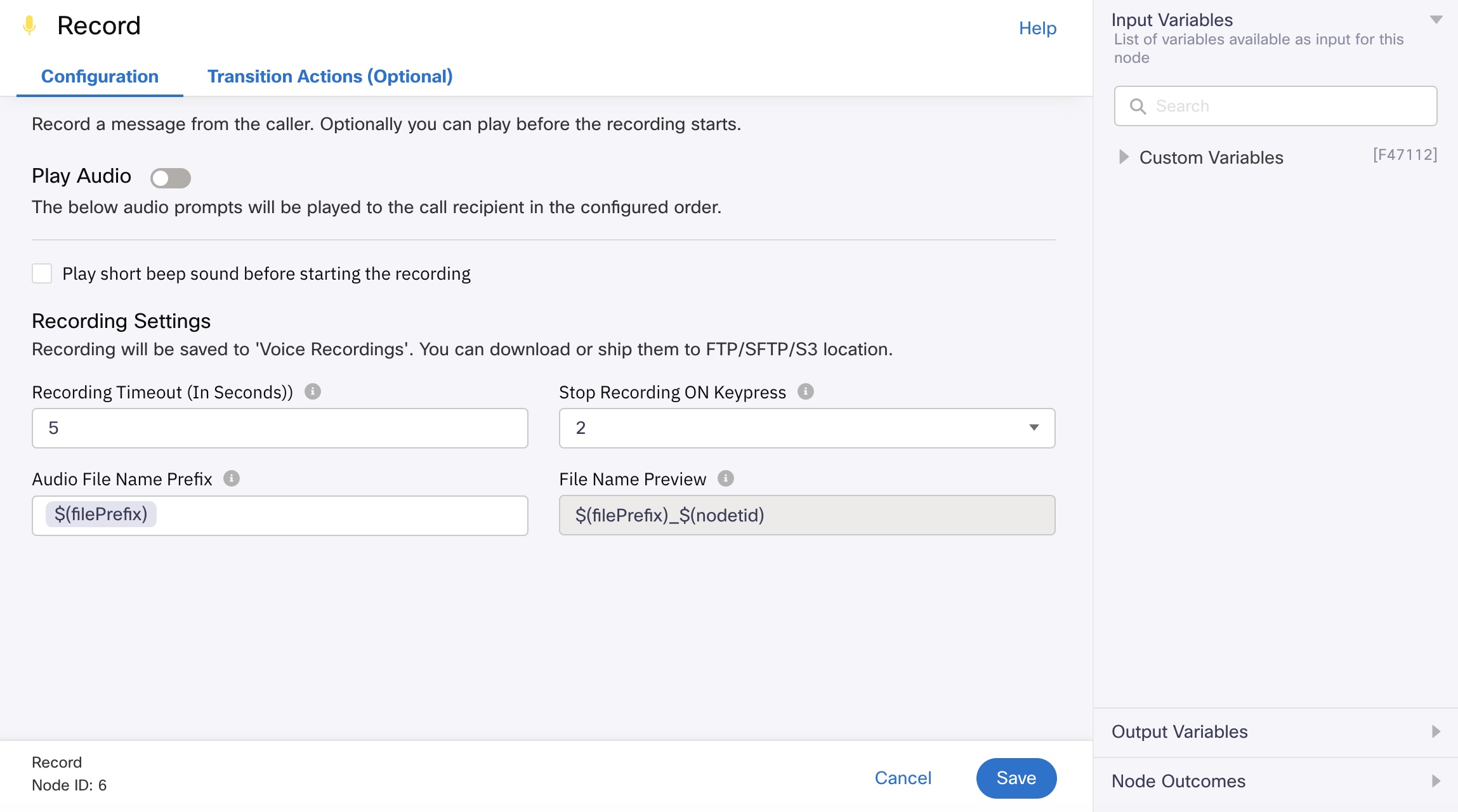 Configuring a Record node