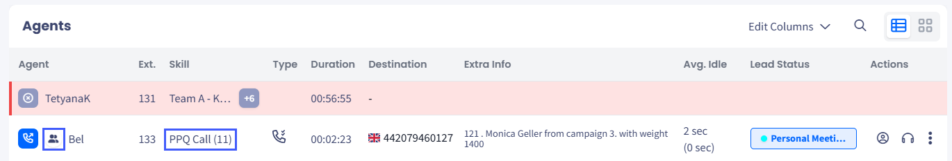 Screenshot of the PPQ group in the Realtime page
