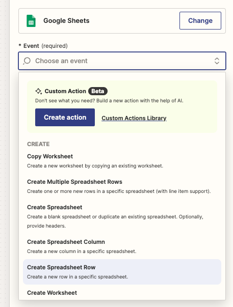 Create a spreadsheet row dropdown