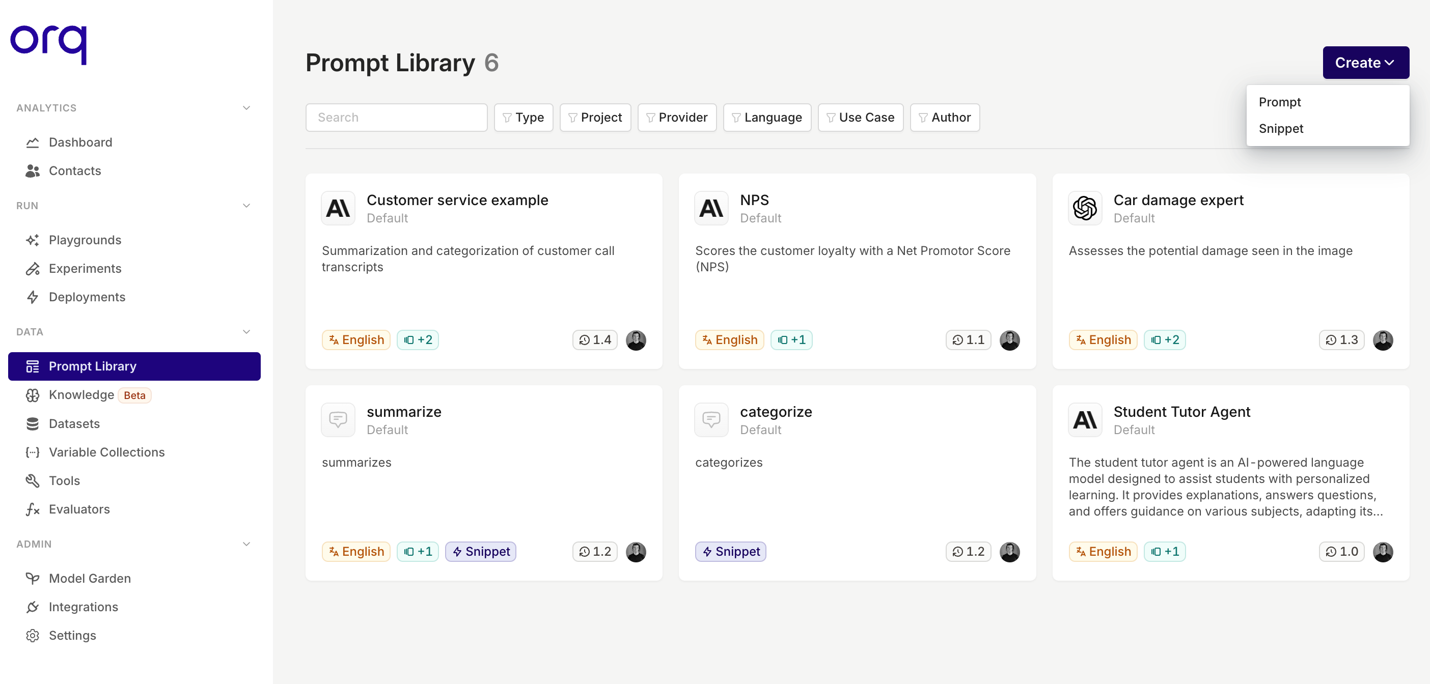 An overview of the Prompt Library in Orq.ai